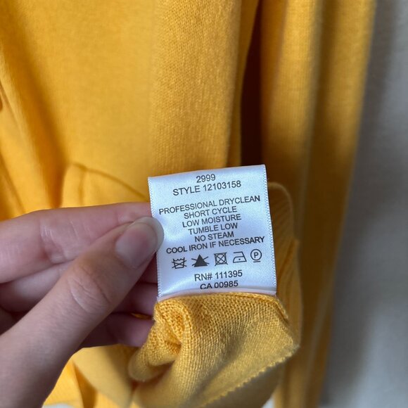 Tory Burch XL Cotton Cashmere Blend Canary Yellow Logo Button Cardigan Sweater - Picture 9 of 10